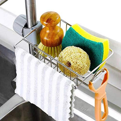 Stainless Steel Faucet Storage Rack, Sponge Holder, Adhesive Sink Caddy Organizer